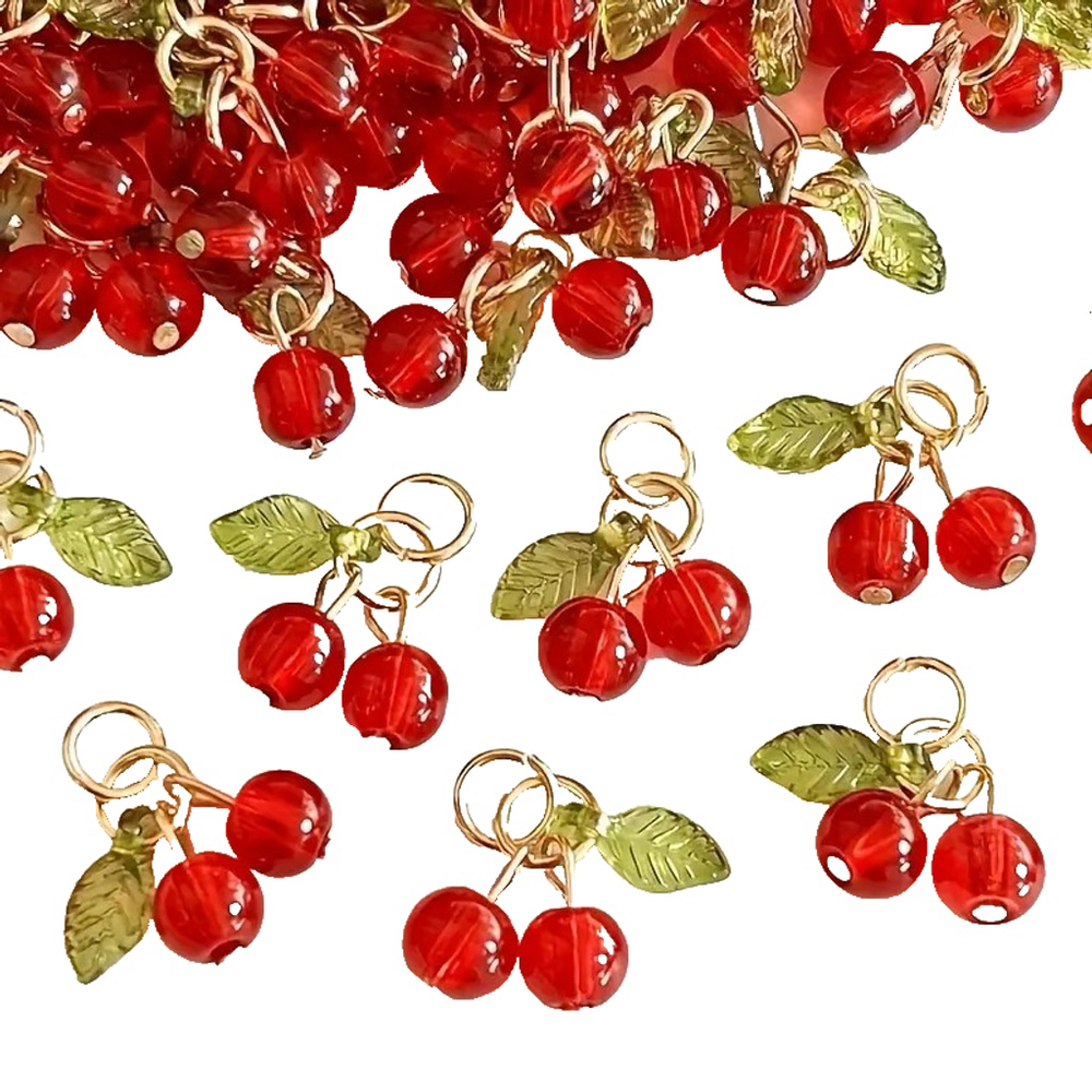 36 Pieces Glass Cherry Craft Charms Earrings Necklaces Bracelets Embellishments